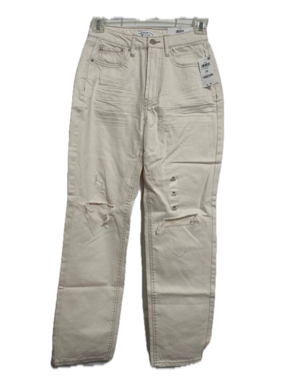 And Now This Cream Distressed Straight Jeans Sz 28